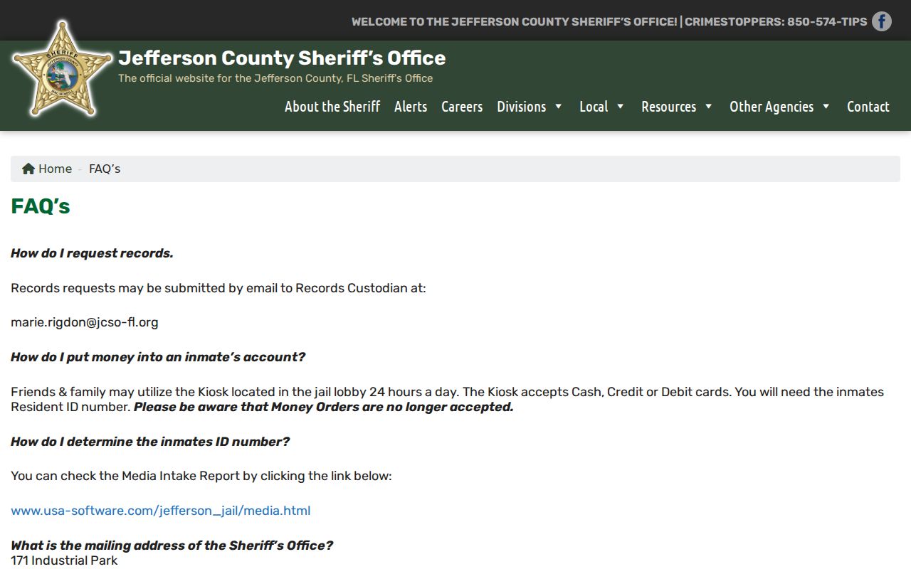 Jefferson County arrest history JCSO intake report FAQ