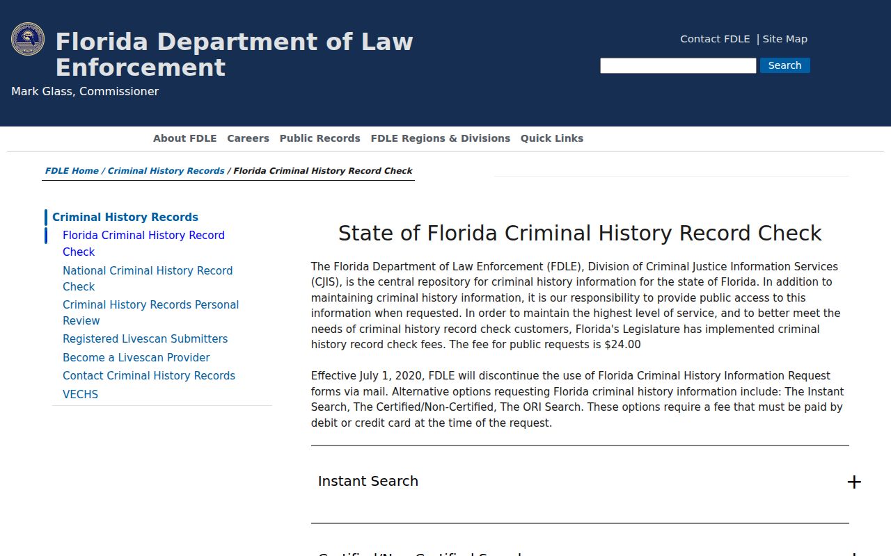 Jefferson County criminal history FDLE check options
