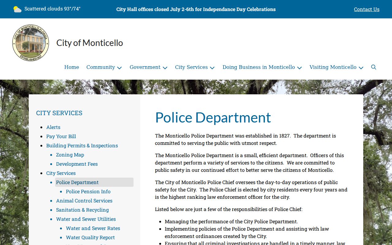 Monticello criminal history police department building and contact