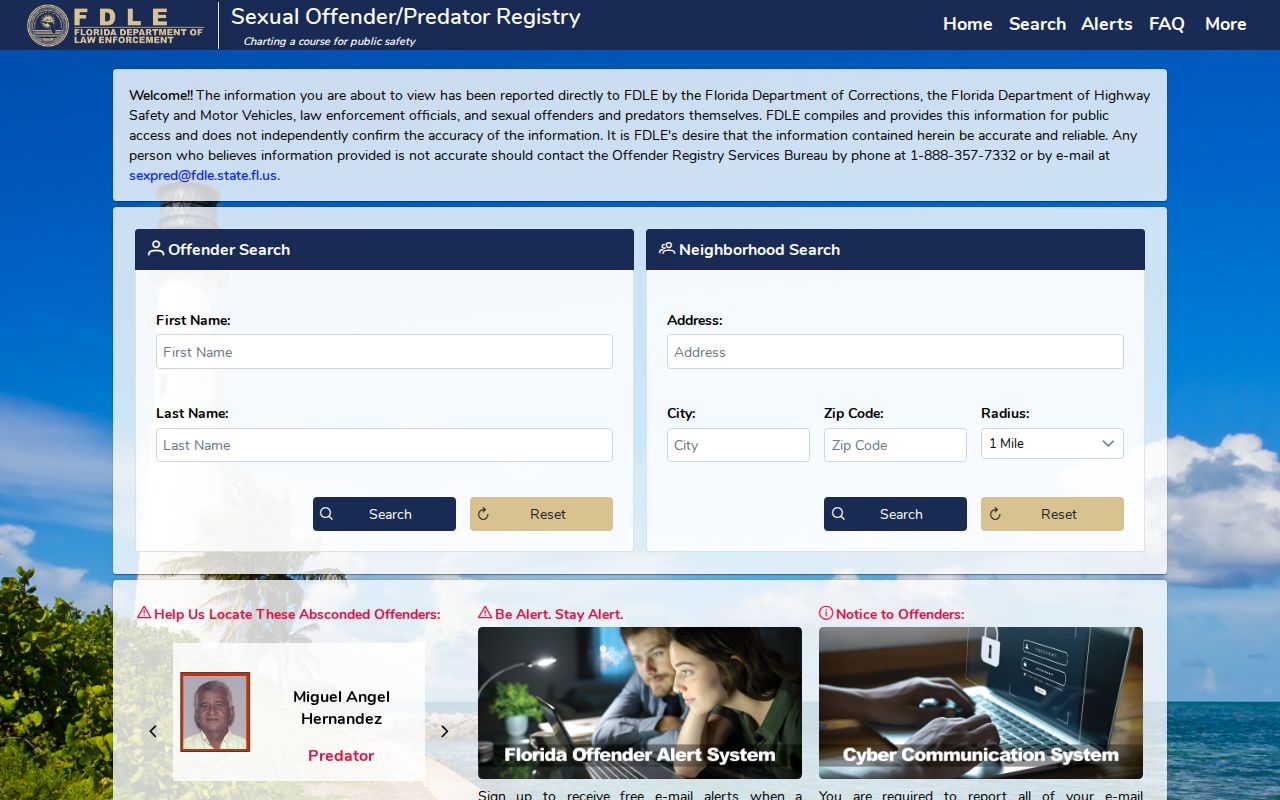 Jefferson County sex offender check FDLE registry search interface