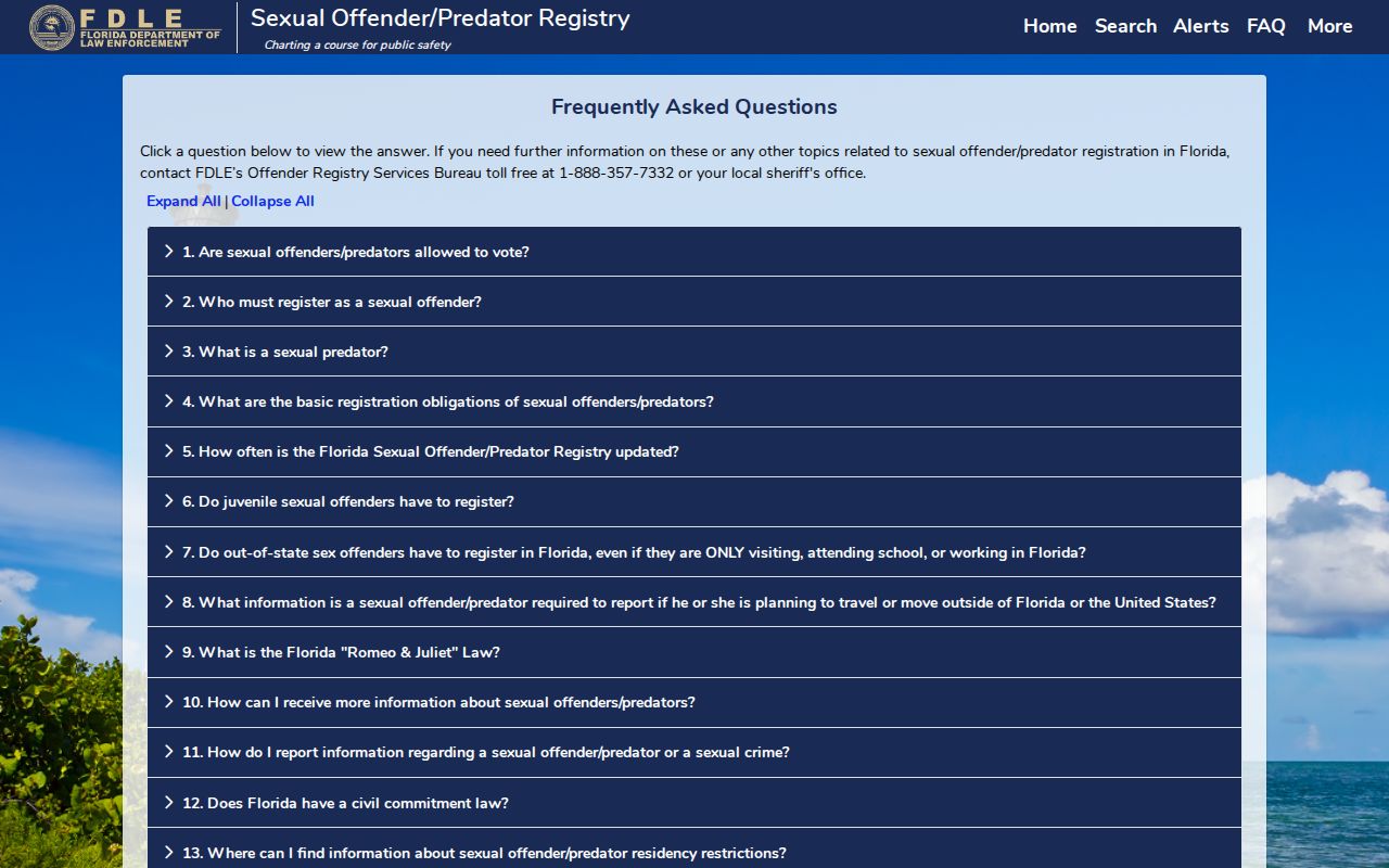 Jefferson County sex offender check FDLE registry limitations and guidance